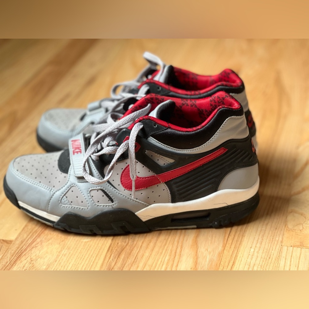 Size 10 Nike Men's Air Trainer III in Grey-Black-Red. Gently worn!